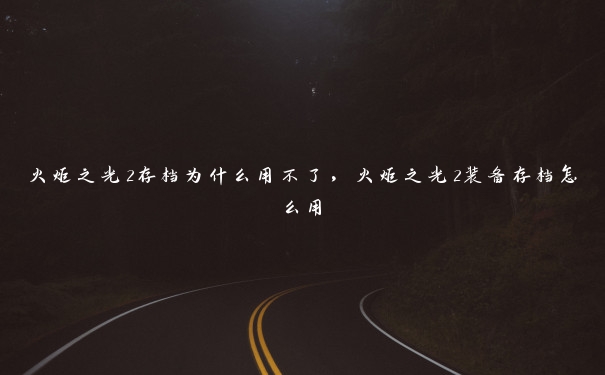 火炬之光2存档为什么用不了，火炬之光2装备存档怎么用